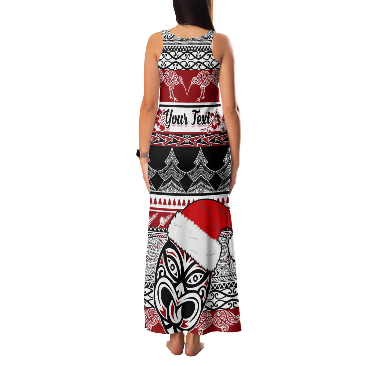 Custom New Zealand Christmas Family Matching Tank Maxi Dress and Hawaiian Shirt Maori Meri Kirihimete Moko - Wonder Print Shop