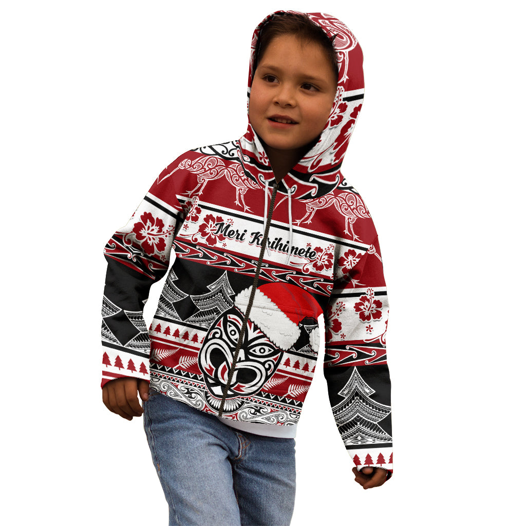 Custom New Zealand Christmas Kid Hoodie Maori Meri Kirihimete Moko - Wonder Print Shop