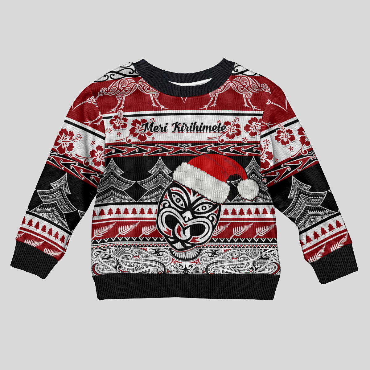 Personalised New Zealand Christmas Kid Ugly Christmas Sweater Maori Meri Kirihimete Moko - Wonder Print Shop