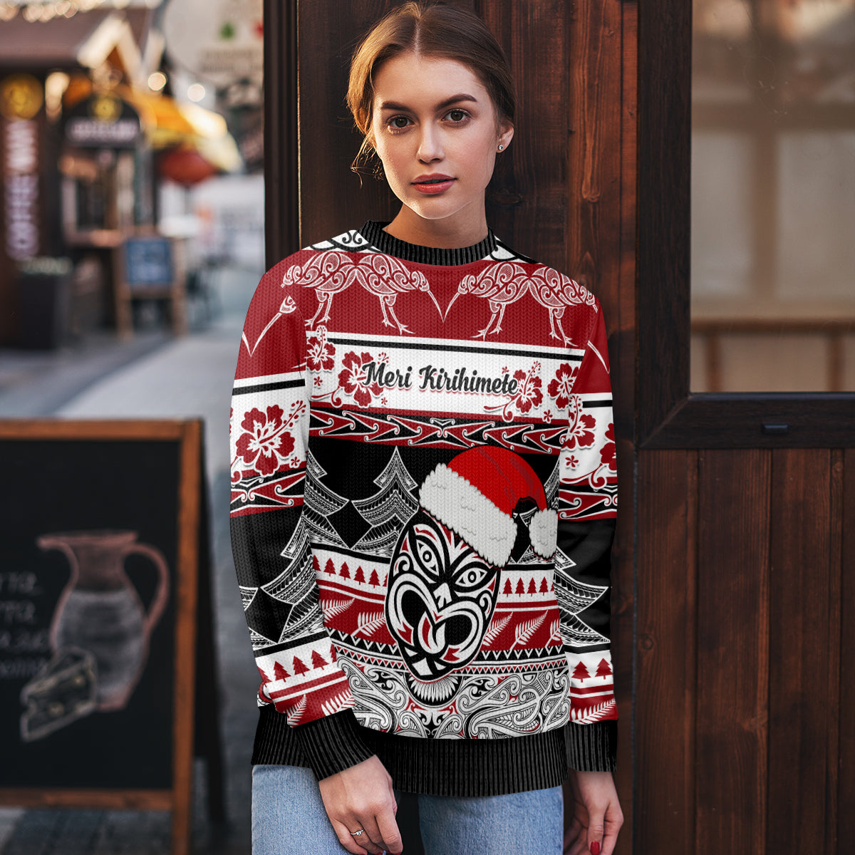 Personalised New Zealand Christmas Ugly Christmas Sweater Maori Meri Kirihimete Moko - Wonder Print Shop