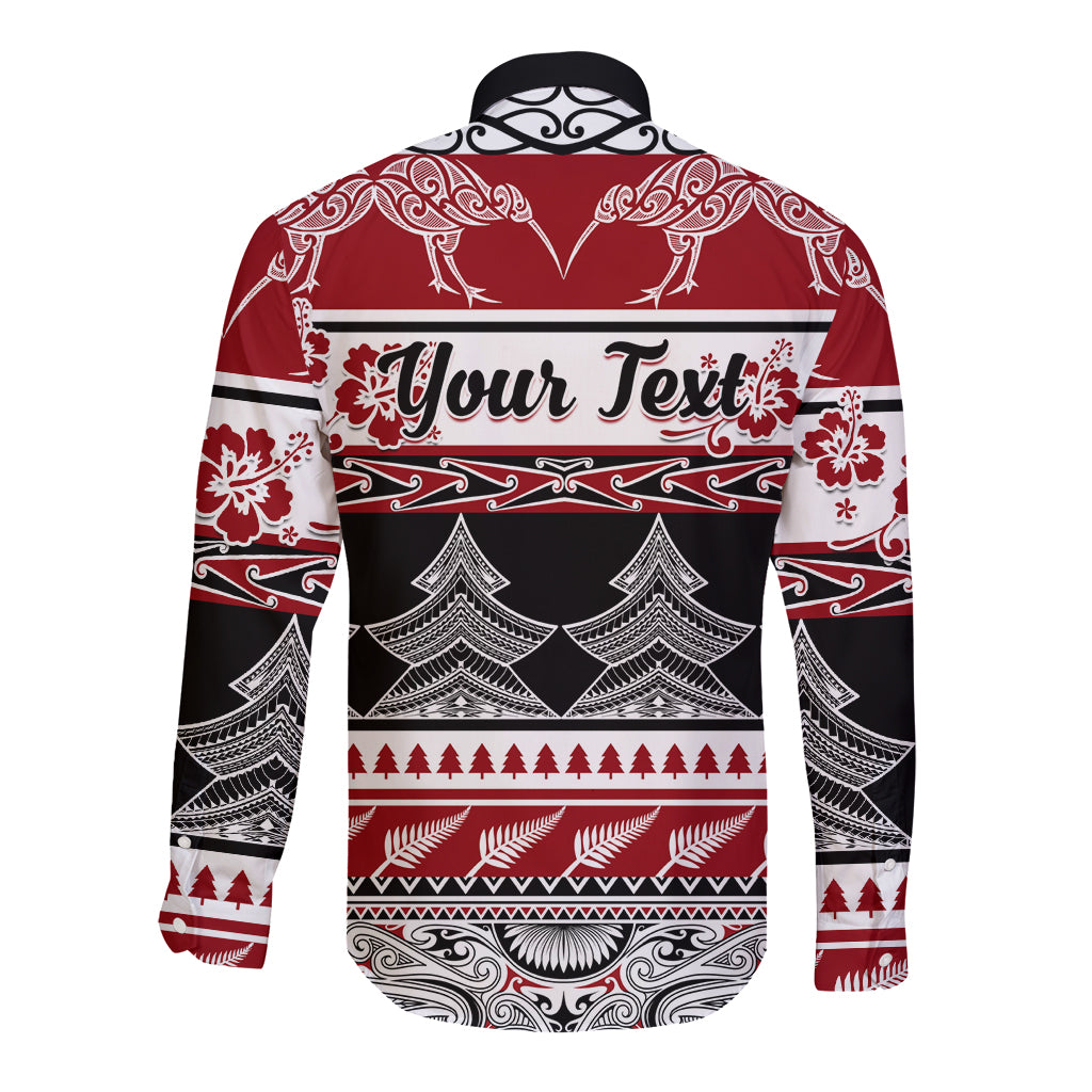 Custom New Zealand Christmas Long Sleeve Button Shirt Maori Meri Kirihimete Moko - Wonder Print Shop