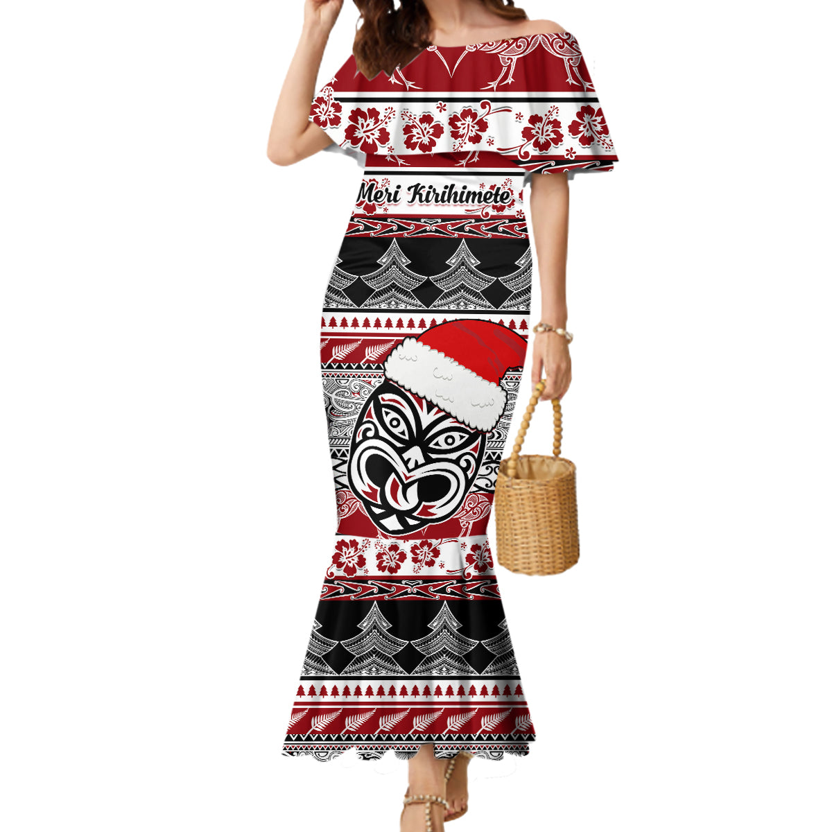 Custom New Zealand Christmas Mermaid Dress Maori Meri Kirihimete Moko - Wonder Print Shop