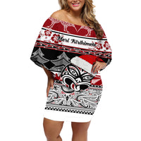 Custom New Zealand Christmas Off Shoulder Short Dress Maori Meri Kirihimete Moko - Wonder Print Shop