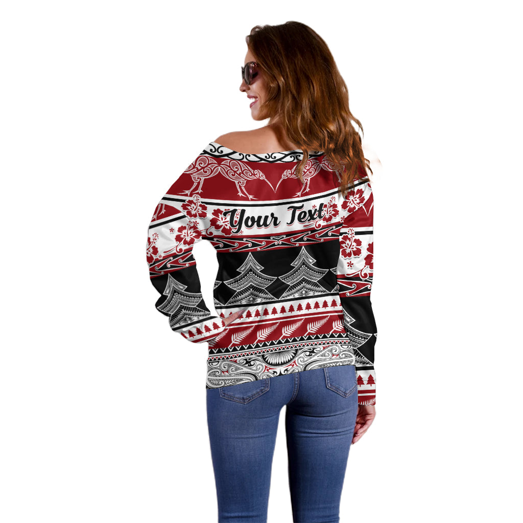 Custom New Zealand Christmas Off Shoulder Sweater Maori Meri Kirihimete Moko - Wonder Print Shop