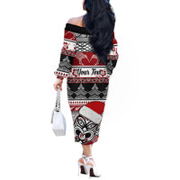 Custom New Zealand Christmas Off The Shoulder Long Sleeve Dress Maori Meri Kirihimete Moko - Wonder Print Shop
