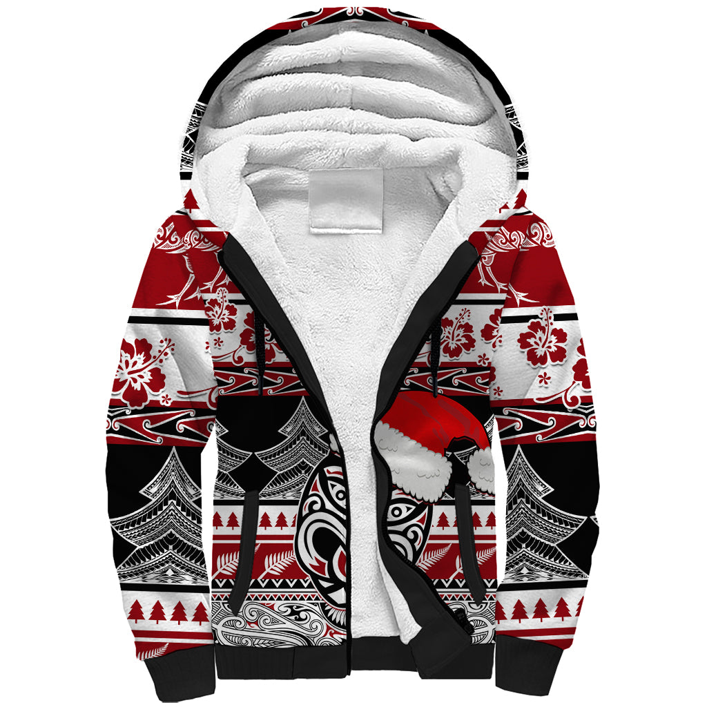 Custom New Zealand Christmas Sherpa Hoodie Maori Meri Kirihimete Moko - Wonder Print Shop