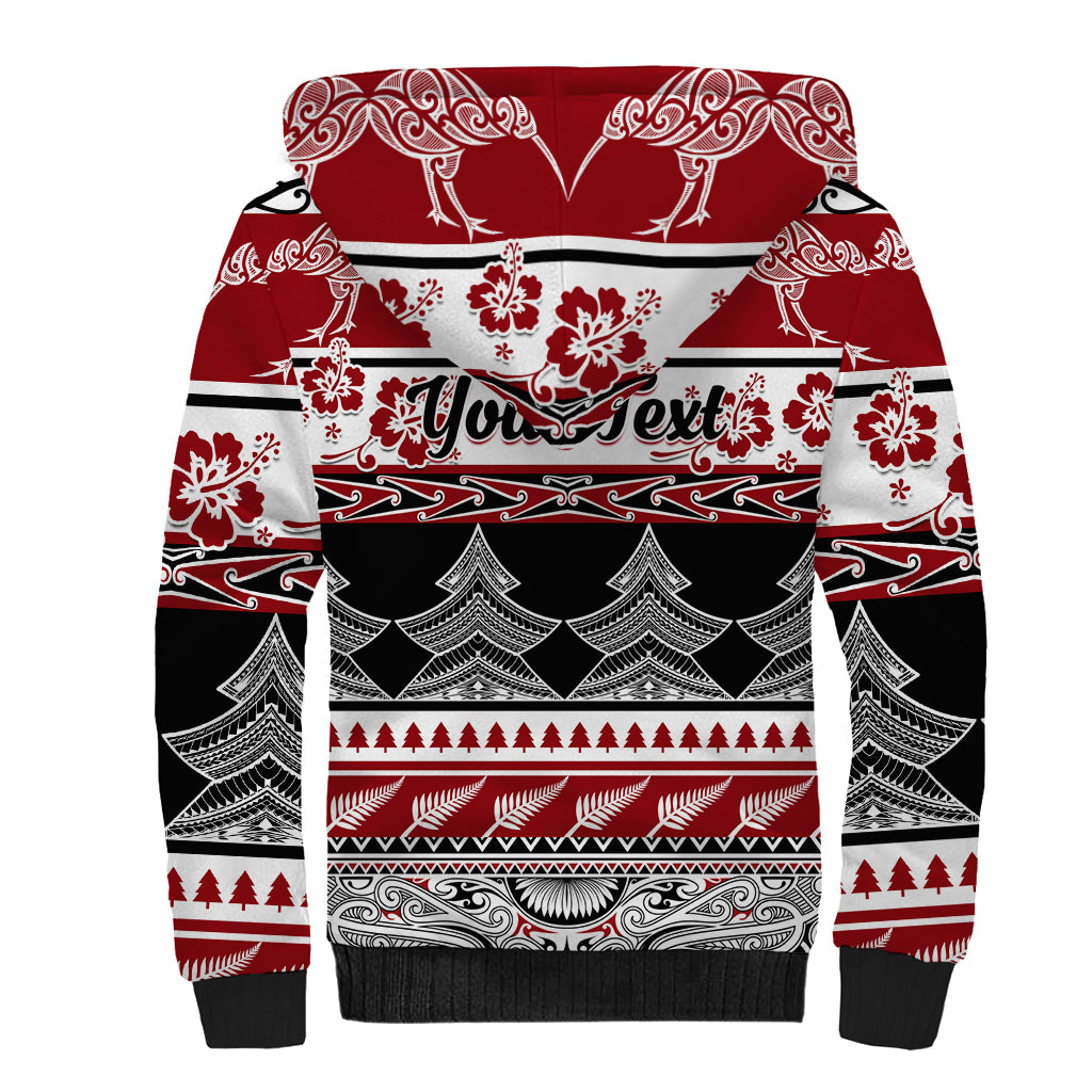 Custom New Zealand Christmas Sherpa Hoodie Maori Meri Kirihimete Moko - Wonder Print Shop