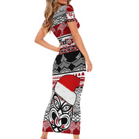 Custom New Zealand Christmas Short Sleeve Bodycon Dress Maori Meri Kirihimete Moko - Wonder Print Shop
