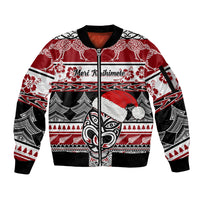 Custom New Zealand Christmas Sleeve Zip Bomber Jacket Maori Meri Kirihimete Moko - Wonder Print Shop