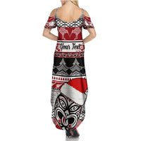 Custom New Zealand Christmas Summer Maxi Dress Maori Meri Kirihimete Moko - Wonder Print Shop