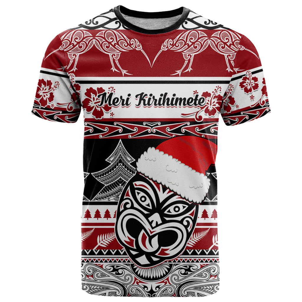 Custom New Zealand Christmas T Shirt Maori Meri Kirihimete Moko - Wonder Print Shop
