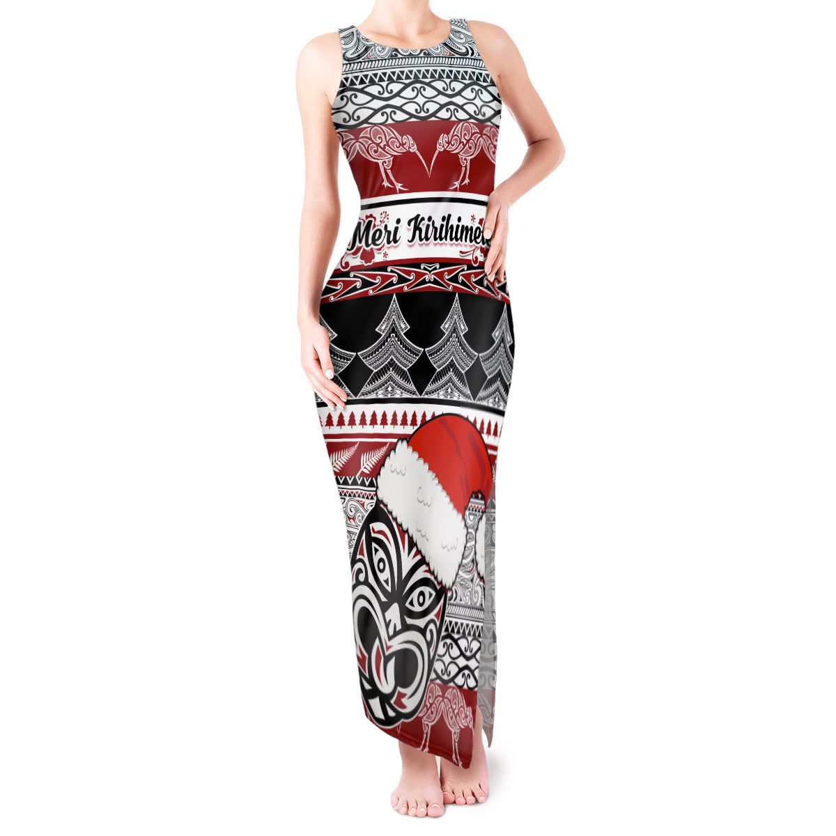 Custom New Zealand Christmas Tank Maxi Dress Maori Meri Kirihimete Moko - Wonder Print Shop