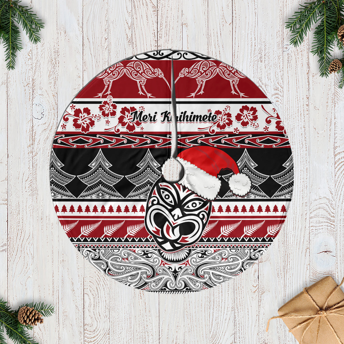 New Zealand Christmas Tree Skirt Maori Meri Kirihimete Moko - Wonder Print Shop