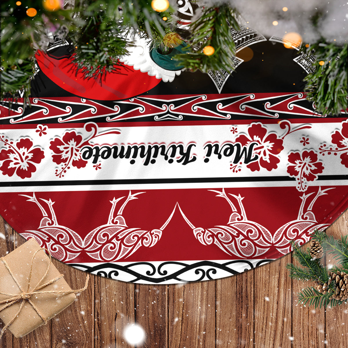 New Zealand Christmas Tree Skirt Maori Meri Kirihimete Moko - Wonder Print Shop