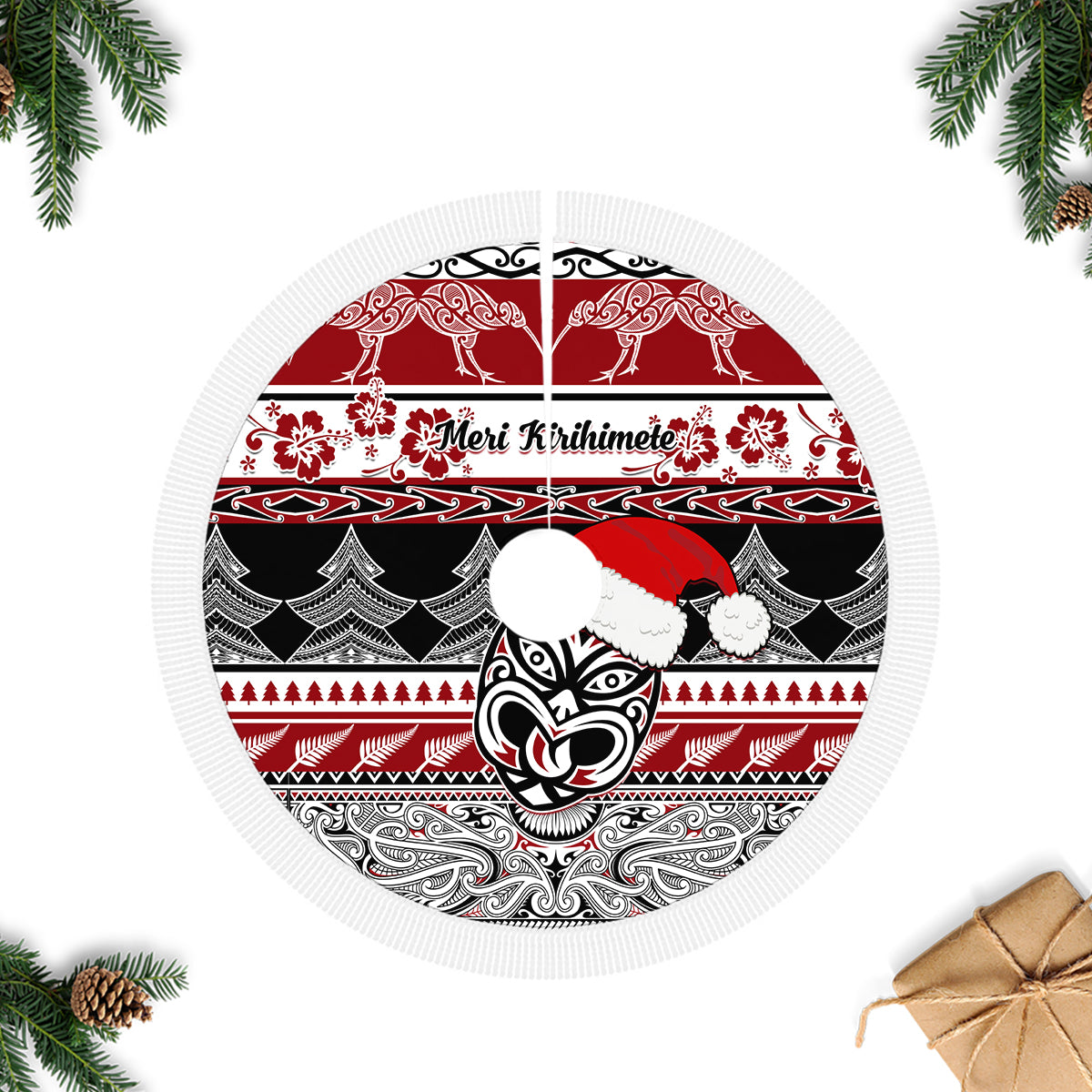 New Zealand Christmas Tree Skirt Maori Meri Kirihimete Moko - Wonder Print Shop