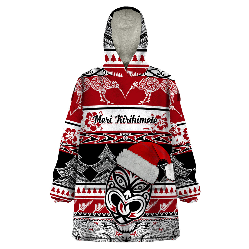 Custom New Zealand Christmas Wearable Blanket Hoodie Maori Meri Kirihimete Moko - Wonder Print Shop