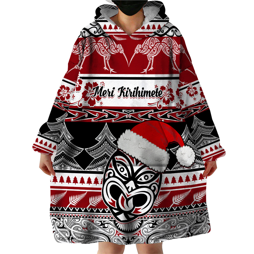 Custom New Zealand Christmas Wearable Blanket Hoodie Maori Meri Kirihimete Moko - Wonder Print Shop