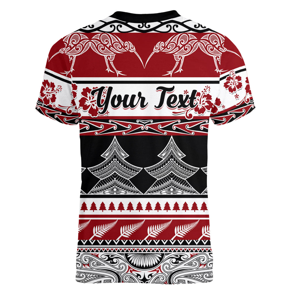 Custom New Zealand Christmas Women V Neck T Shirt Maori Meri Kirihimete Moko - Wonder Print Shop