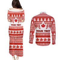 Custom Canada Christmas Couples Matching Puletasi Dress and Long Sleeve Button Shirt Maple Leaf Unique Style - Wonder Print Shop