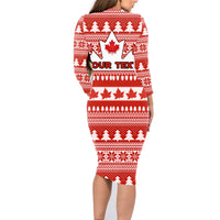 Custom Canada Christmas Family Matching Long Sleeve Bodycon Dress and Hawaiian Shirt Maple Leaf Unique Style - Wonder Print Shop