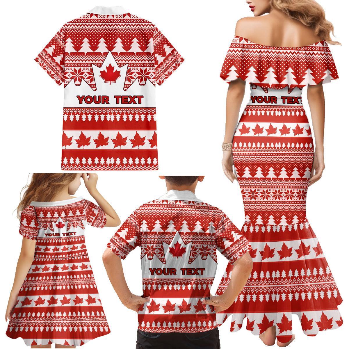 Custom Canada Christmas Family Matching Mermaid Dress and Hawaiian Shirt Maple Leaf Unique Style - Wonder Print Shop