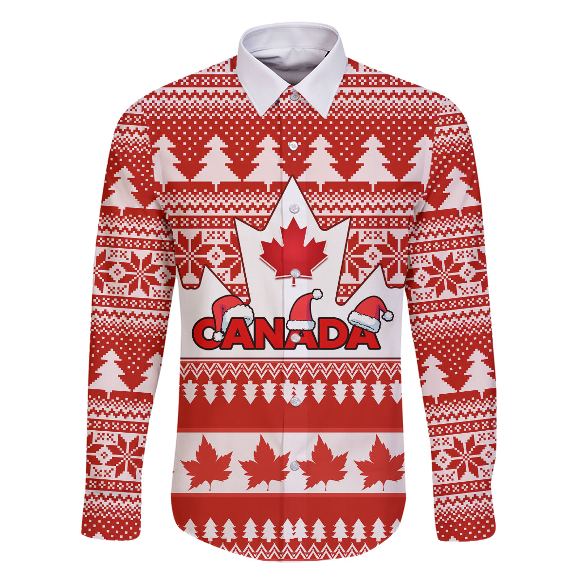 Custom Canada Christmas Family Matching Off Shoulder Long Sleeve Dress and Hawaiian Shirt Maple Leaf Unique Style - Wonder Print Shop