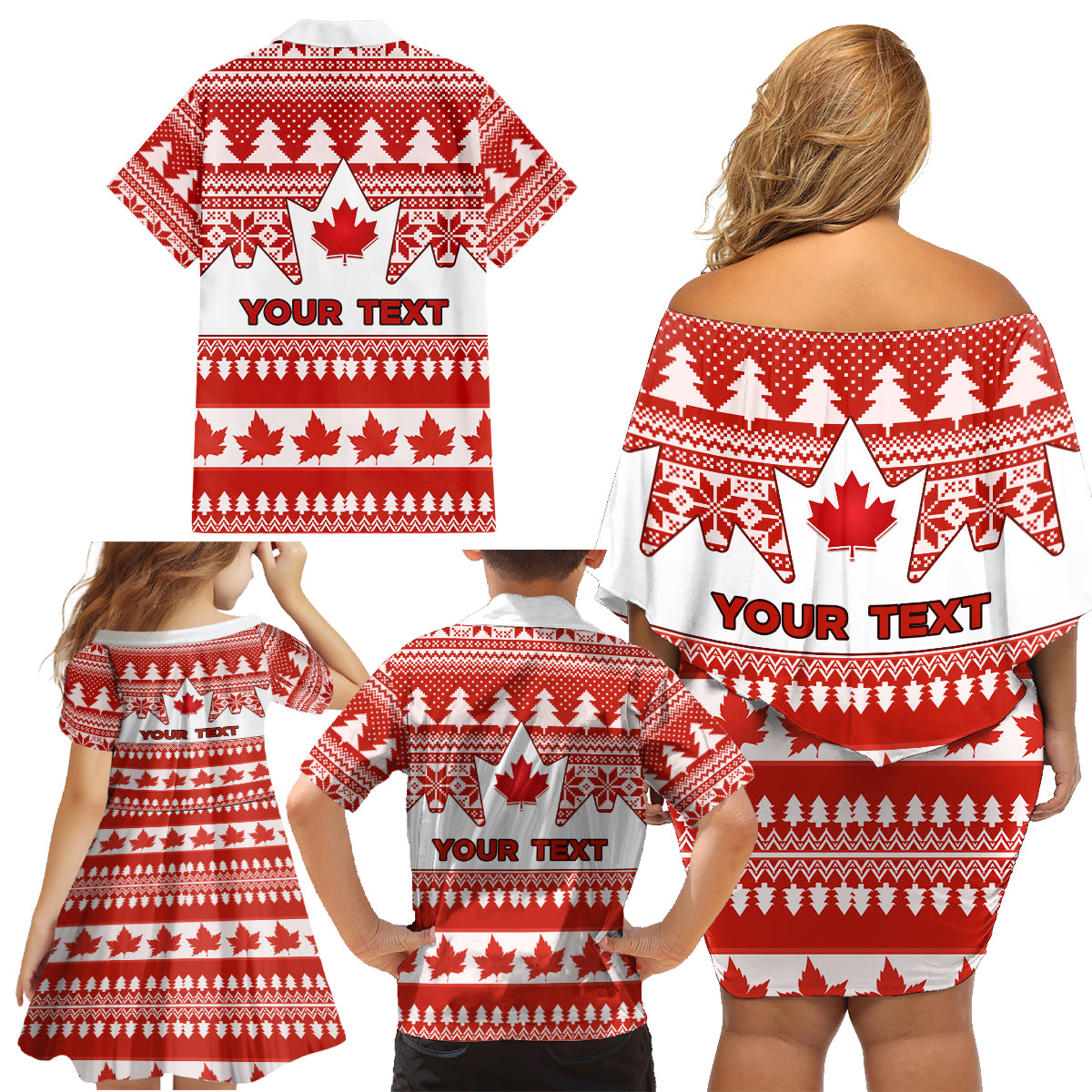 Custom Canada Christmas Family Matching Off Shoulder Short Dress and Hawaiian Shirt Maple Leaf Unique Style - Wonder Print Shop