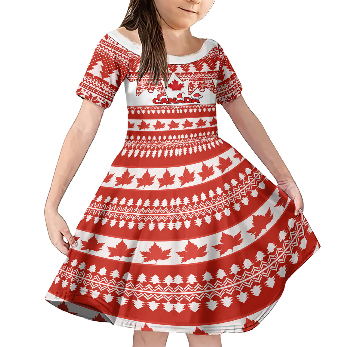 Custom Canada Christmas Family Matching Short Sleeve Bodycon Dress and Hawaiian Shirt Maple Leaf Unique Style - Wonder Print Shop