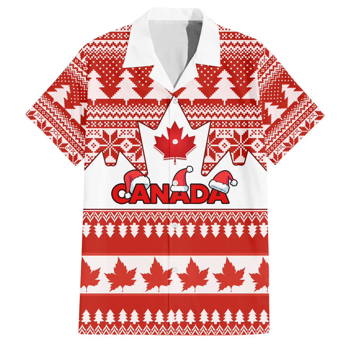 Custom Canada Christmas Family Matching Short Sleeve Bodycon Dress and Hawaiian Shirt Maple Leaf Unique Style - Wonder Print Shop