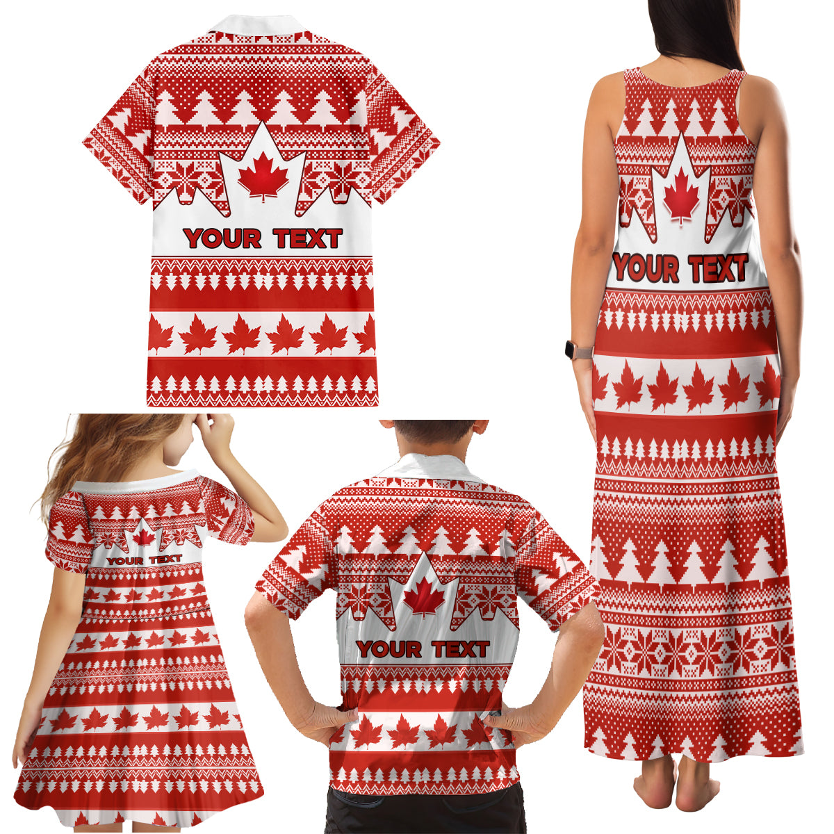 Custom Canada Christmas Family Matching Tank Maxi Dress and Hawaiian Shirt Maple Leaf Unique Style - Wonder Print Shop