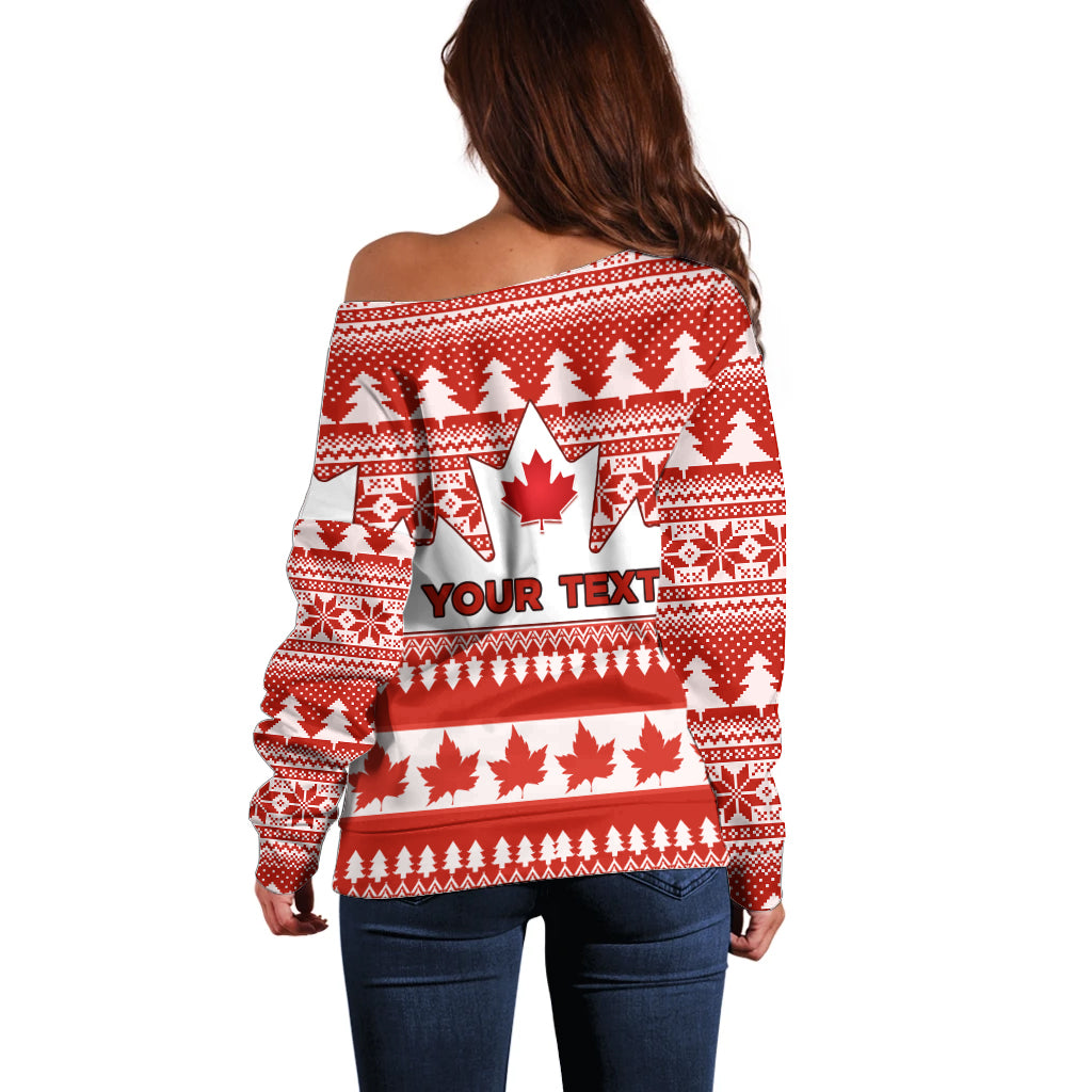 Custom Canada Christmas Off Shoulder Sweater Maple Leaf Unique Style - Wonder Print Shop
