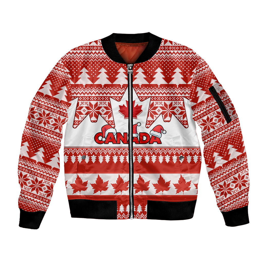 Custom Canada Christmas Sleeve Zip Bomber Jacket Maple Leaf Unique Style - Wonder Print Shop