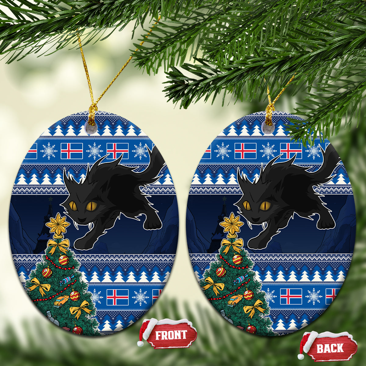 Iceland Christmas Ceramic Ornament Yule Cat With Xmas Tree - Wonder Print Shop