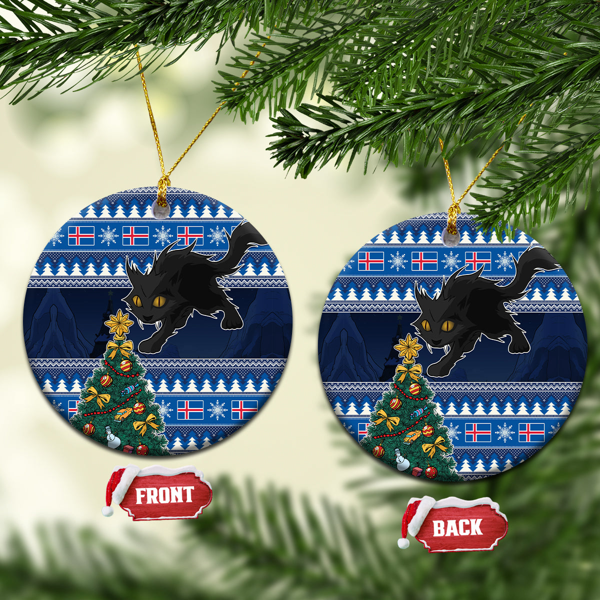 Iceland Christmas Ceramic Ornament Yule Cat With Xmas Tree - Wonder Print Shop