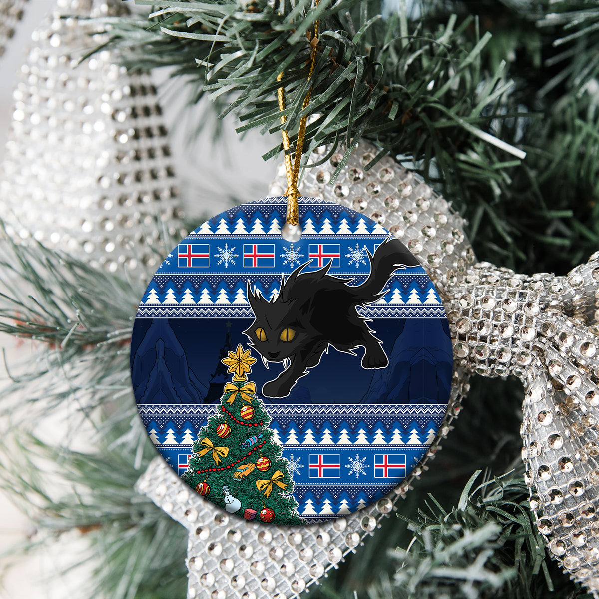 Iceland Christmas Ceramic Ornament Yule Cat With Xmas Tree - Wonder Print Shop