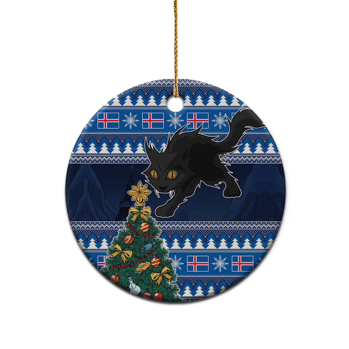 Iceland Christmas Ceramic Ornament Yule Cat With Xmas Tree - Wonder Print Shop