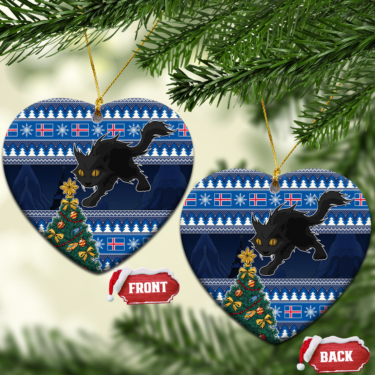 Iceland Christmas Ceramic Ornament Yule Cat With Xmas Tree - Wonder Print Shop