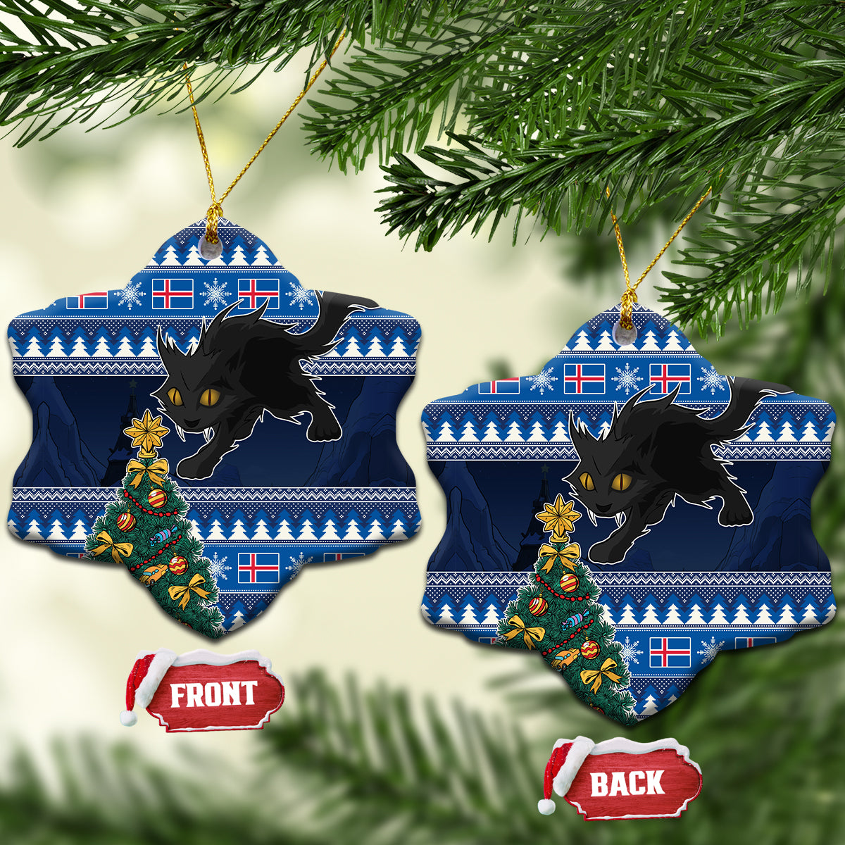 Iceland Christmas Ceramic Ornament Yule Cat With Xmas Tree - Wonder Print Shop