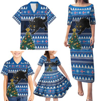 Custom Iceland Christmas Family Matching Puletasi Dress and Hawaiian Shirt Yule Cat With Xmas Tree - Wonder Print Shop