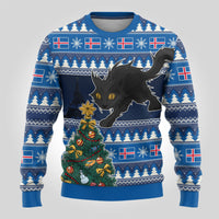 Personalised Iceland Christmas Ugly Christmas Sweater Yule Cat With Xmas Tree - Wonder Print Shop