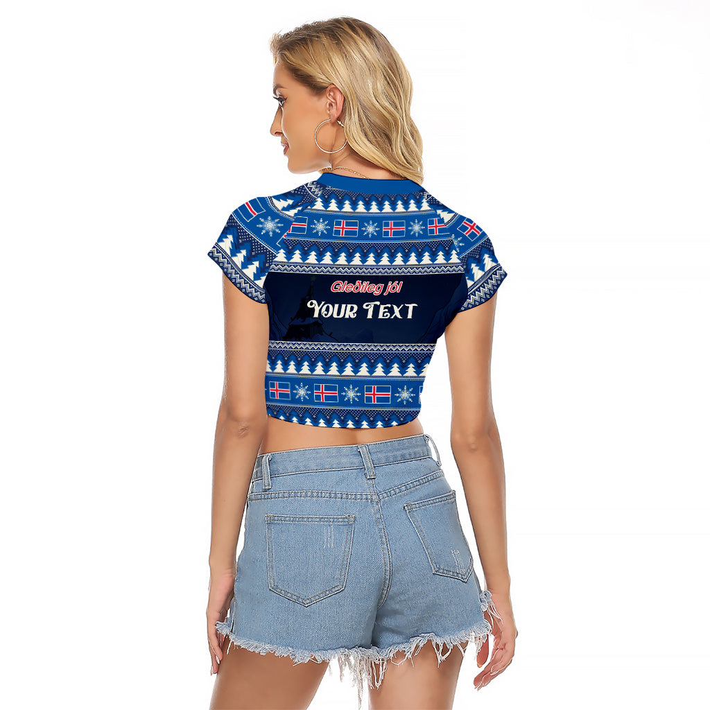 Custom Iceland Christmas Raglan Cropped T Shirt Yule Cat With Xmas Tree - Wonder Print Shop