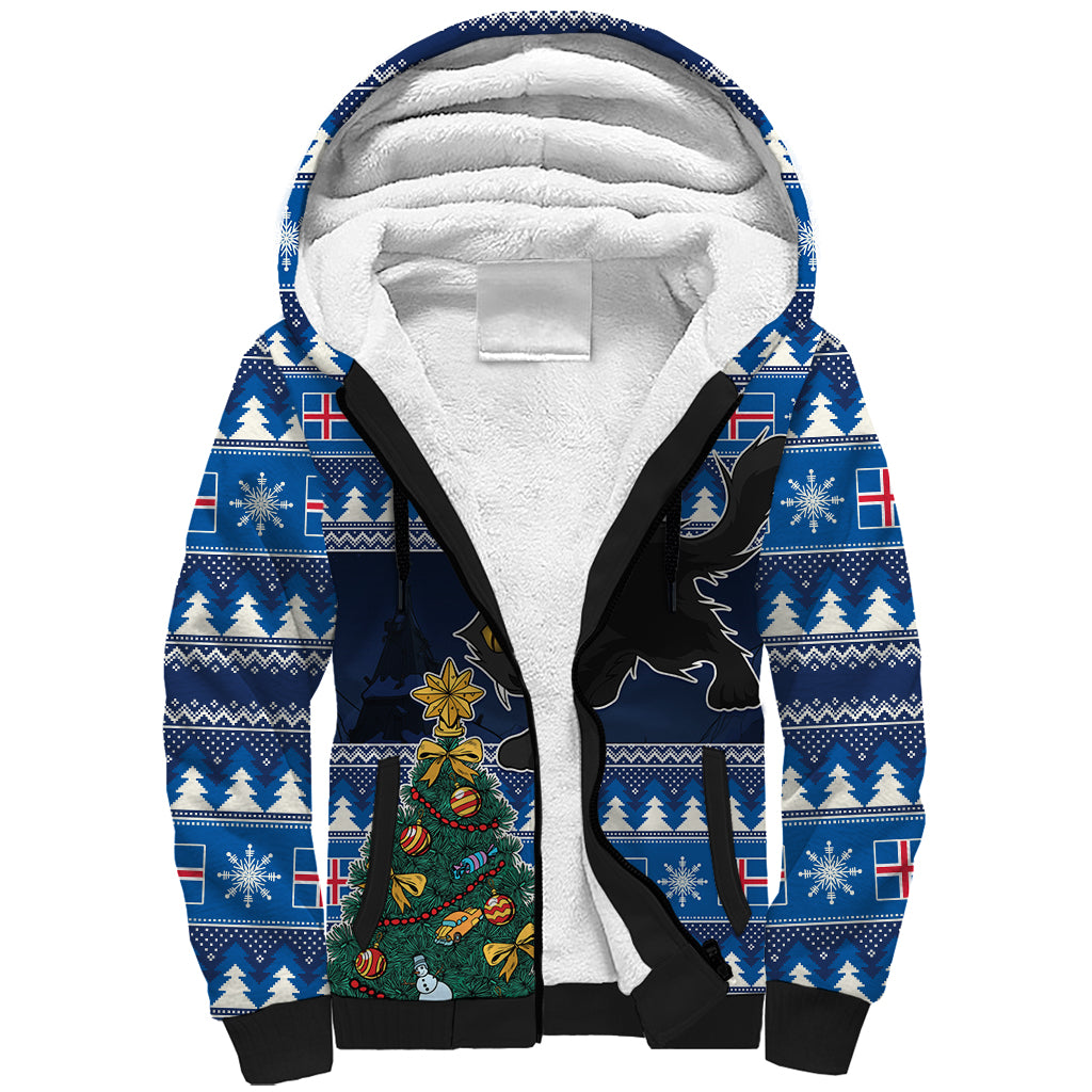 Custom Iceland Christmas Sherpa Hoodie Yule Cat With Xmas Tree - Wonder Print Shop