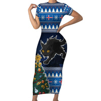 Custom Iceland Christmas Short Sleeve Bodycon Dress Yule Cat With Xmas Tree - Wonder Print Shop