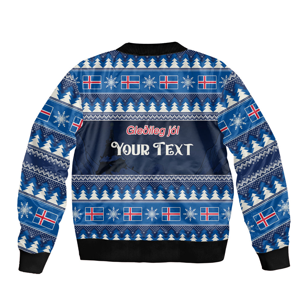 Custom Iceland Christmas Sleeve Zip Bomber Jacket Yule Cat With Xmas Tree - Wonder Print Shop