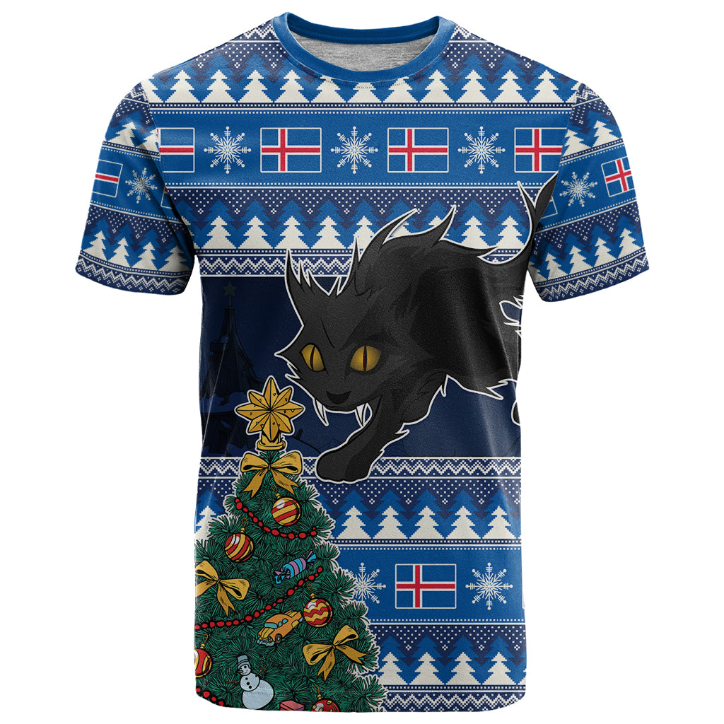 Custom Iceland Christmas T Shirt Yule Cat With Xmas Tree - Wonder Print Shop