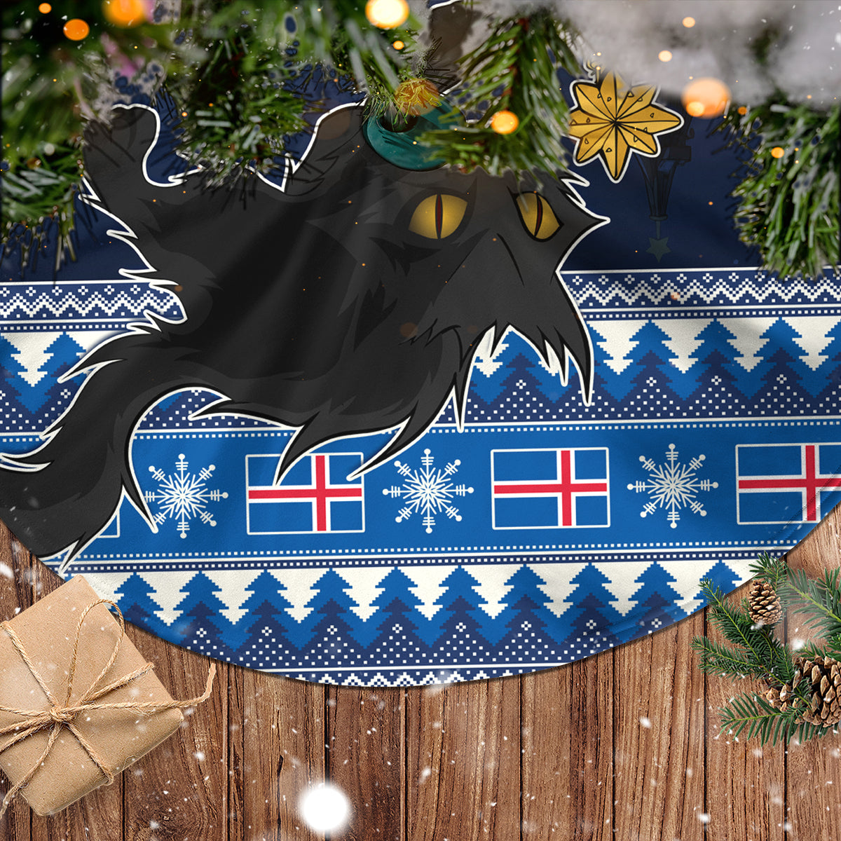 Iceland Christmas Tree Skirt Yule Cat With Xmas Tree - Wonder Print Shop