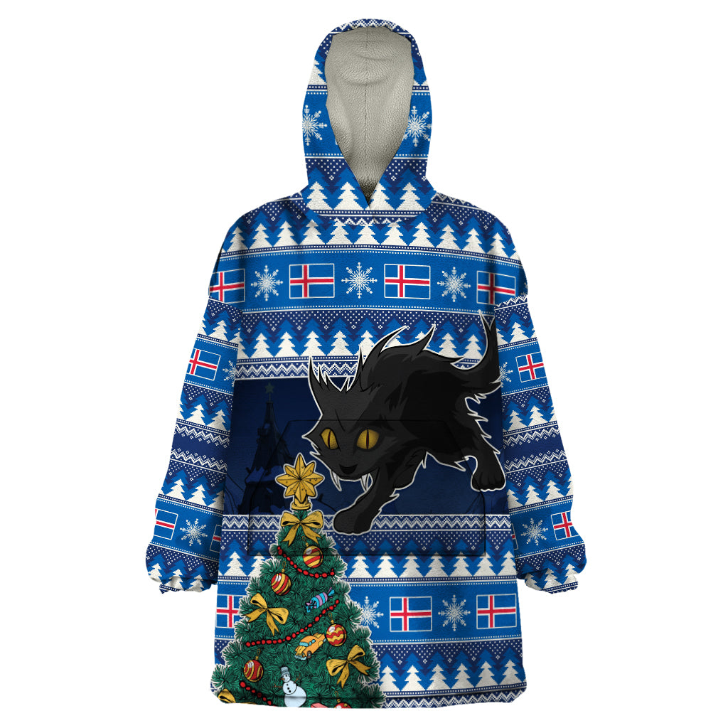 Custom Iceland Christmas Wearable Blanket Hoodie Yule Cat With Xmas Tree - Wonder Print Shop