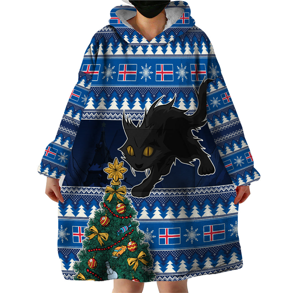 Custom Iceland Christmas Wearable Blanket Hoodie Yule Cat With Xmas Tree - Wonder Print Shop