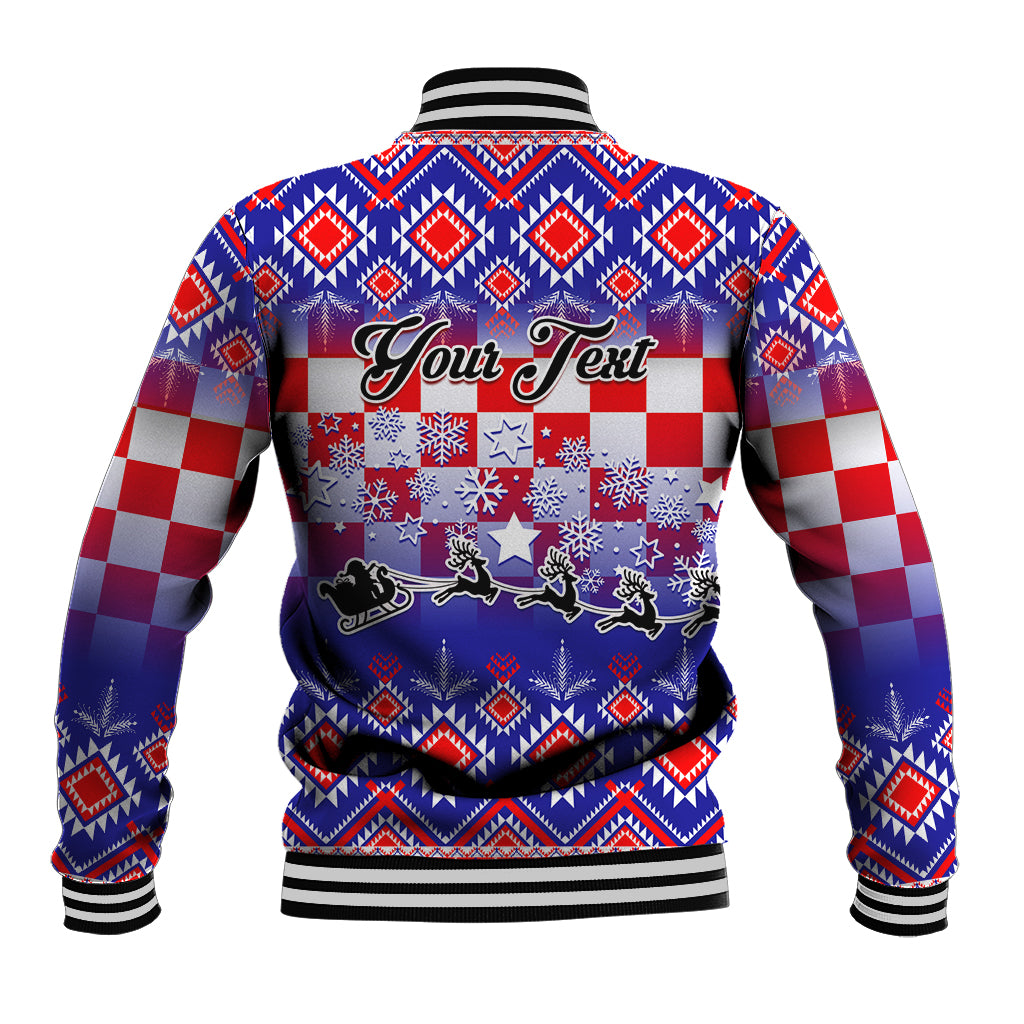 Custom Croatia Christmas Baseball Jacket Sretan Bozic Croatian Embroidery Patterns - Wonder Print Shop