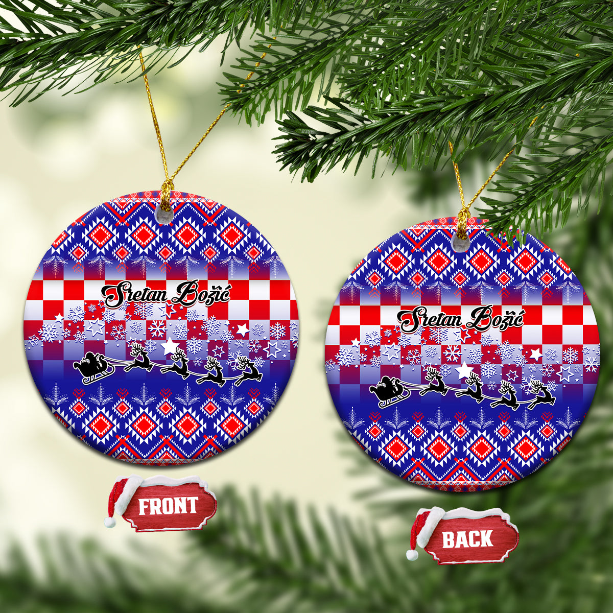 Croatia Christmas Ceramic Ornament Sretan Bozic Croatian Embroidery Patterns - Wonder Print Shop